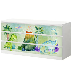 Möbelfolie IKEA Malm Dino T-Rex – fröhliches Aquarell-Design fürs Kinderzimmer - Sunnywall - Individualität trifft Design
