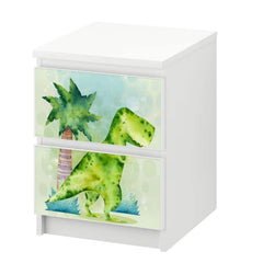 Möbelfolie IKEA Malm Dino T-Rex – fröhliches Aquarell-Design fürs Kinderzimmer - Sunnywall - Individualität trifft Design