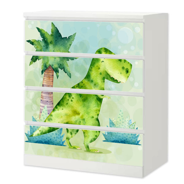 Möbelfolie IKEA Malm Dino T-Rex – fröhliches Aquarell-Design fürs Kinderzimmer - Sunnywall - Individualität trifft Design