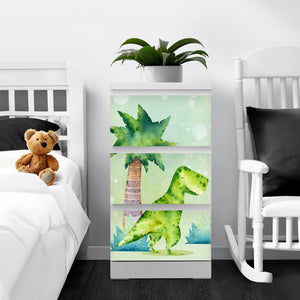 Möbelfolie IKEA Malm Dino T-Rex – fröhliches Aquarell-Design fürs Kinderzimmer - Sunnywall - Individualität trifft Design
