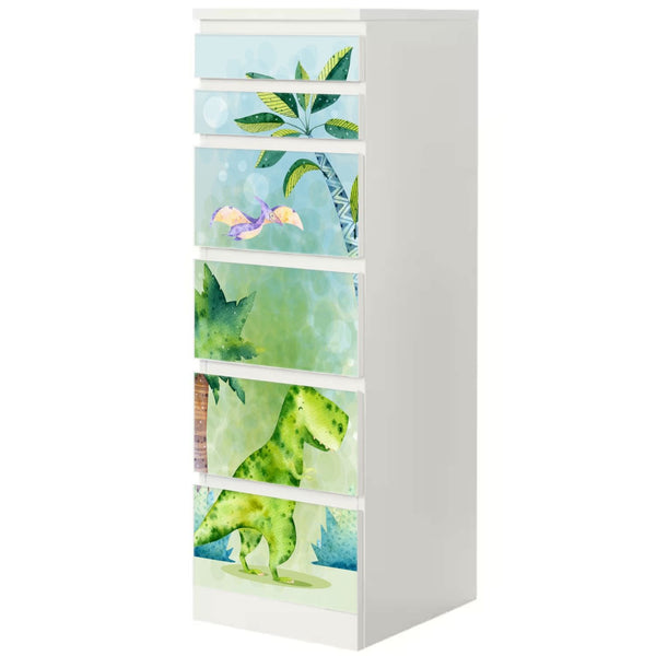 Möbelfolie IKEA Malm Dino T-Rex – fröhliches Aquarell-Design fürs Kinderzimmer - Sunnywall - Individualität trifft Design