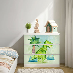 Möbelfolie IKEA Malm Dino T-Rex – fröhliches Aquarell-Design fürs Kinderzimmer - Sunnywall - Individualität trifft Design