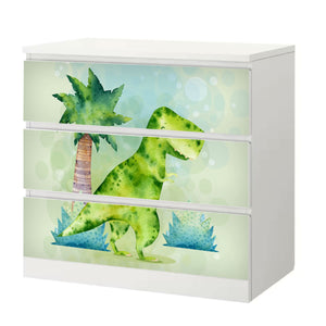 Möbelfolie IKEA Malm Dino T-Rex – fröhliches Aquarell-Design fürs Kinderzimmer - Sunnywall - Individualität trifft Design