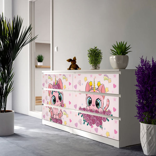Möbelfolie IKEA Malm Einhorn Katze – niedlich & modern für Kinderzimmer - Sunnywall - Individualität trifft Design