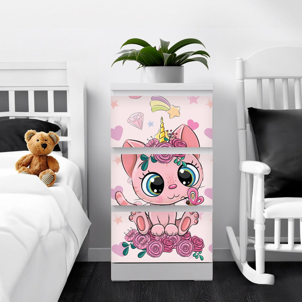 Möbelfolie IKEA Malm Einhorn Katze – niedlich & modern für Kinderzimmer - Sunnywall - Individualität trifft Design