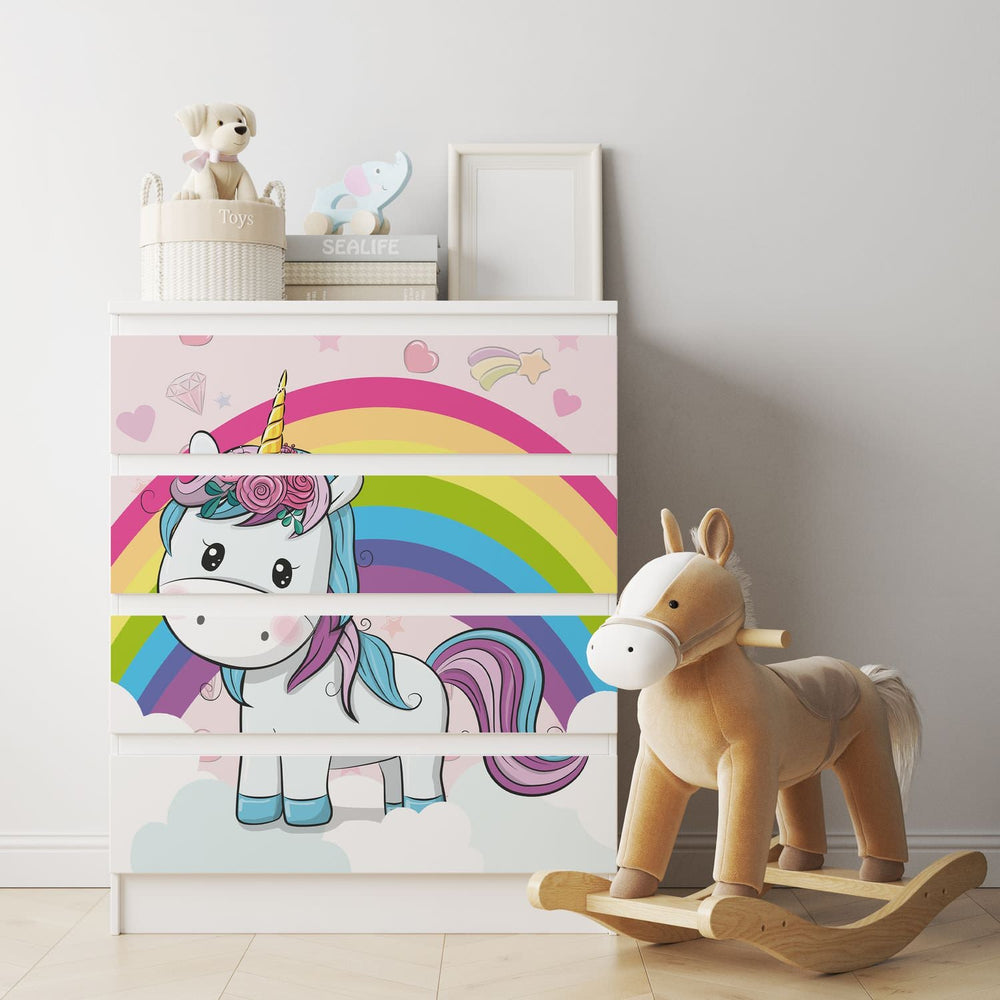 Möbelfolie IKEA Malm Einhorn – niedliches Regenbogen-Design für Kinder - Sunnywall - Individualität trifft Design