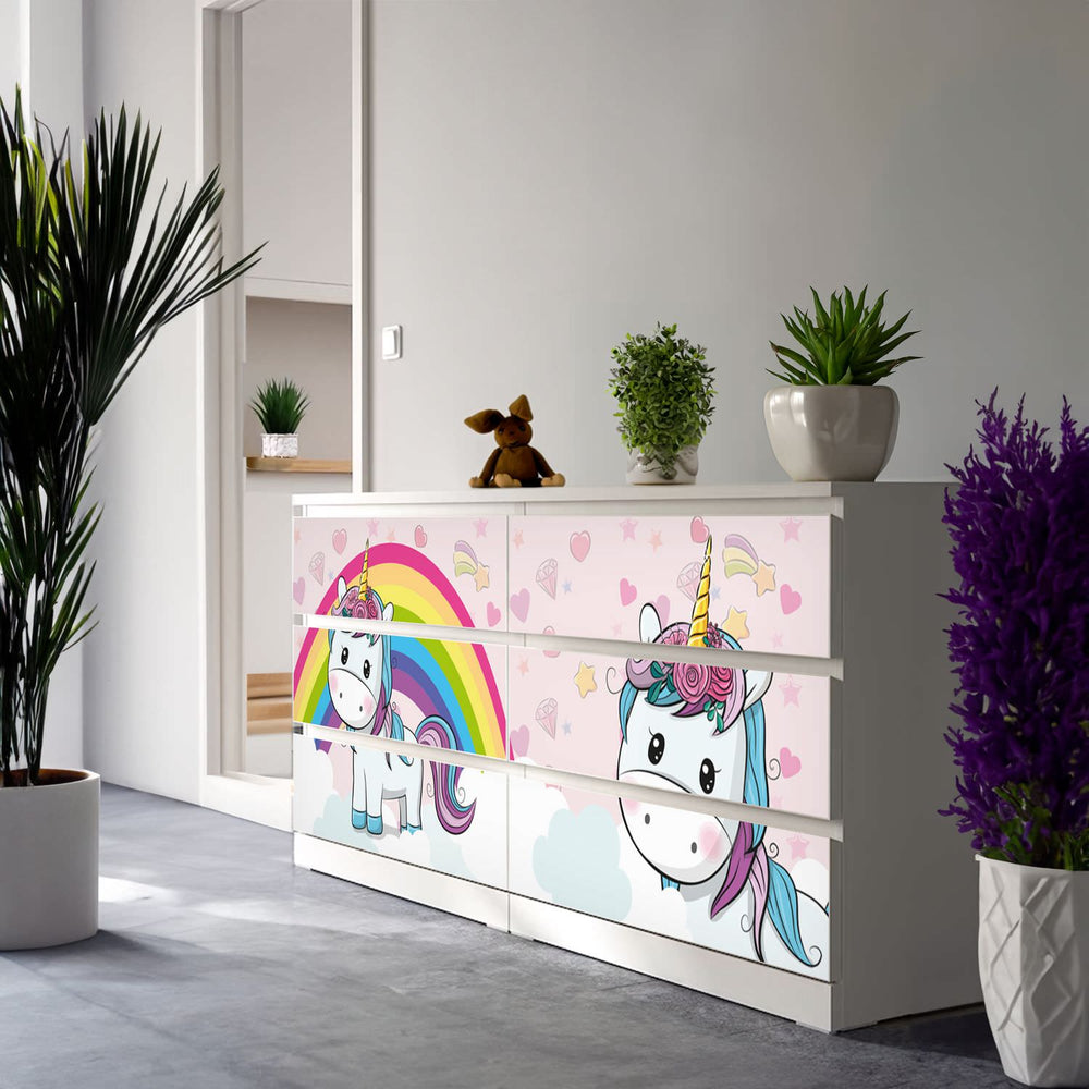 Möbelfolie IKEA Malm Einhorn – niedliches Regenbogen-Design für Kinder - Sunnywall - Individualität trifft Design