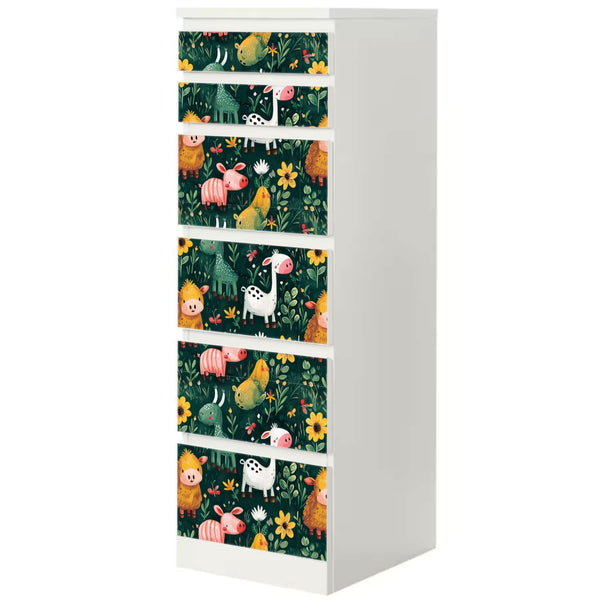 Möbelfolie IKEA Malm Farmtiere – fröhliches Bauernhof-Pattern fürs Kinderzimmer - Sunnywall - Individualität trifft Design