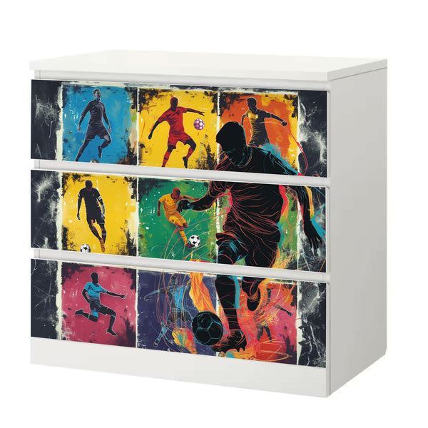 Möbelfolie IKEA Malm Fußball Spieler – sportliches Action-Design in Popart-Optik - Sunnywall - Individualität trifft Design
