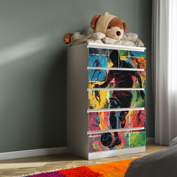 Möbelfolie IKEA Malm Fußball Spieler – sportliches Action-Design in Popart-Optik - Sunnywall - Individualität trifft Design