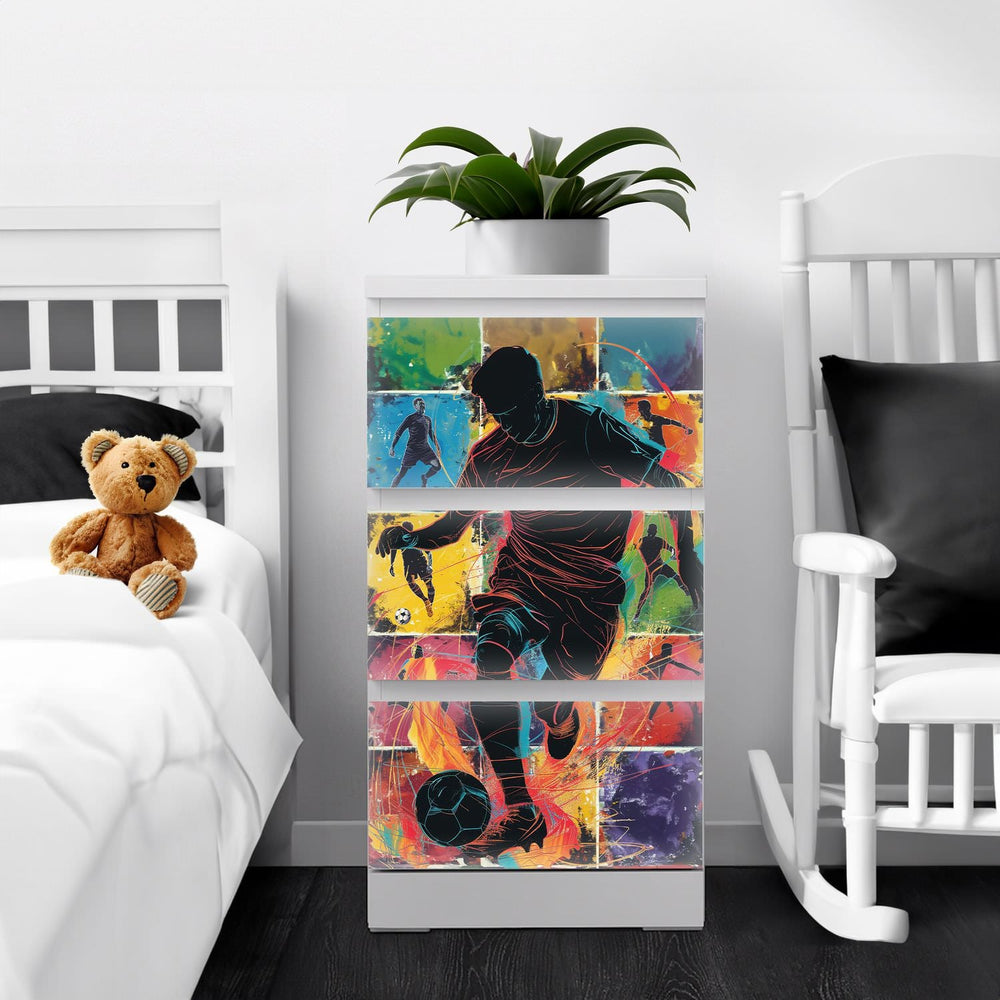 Möbelfolie IKEA Malm Fußball Spieler – sportliches Action-Design in Popart-Optik - Sunnywall - Individualität trifft Design