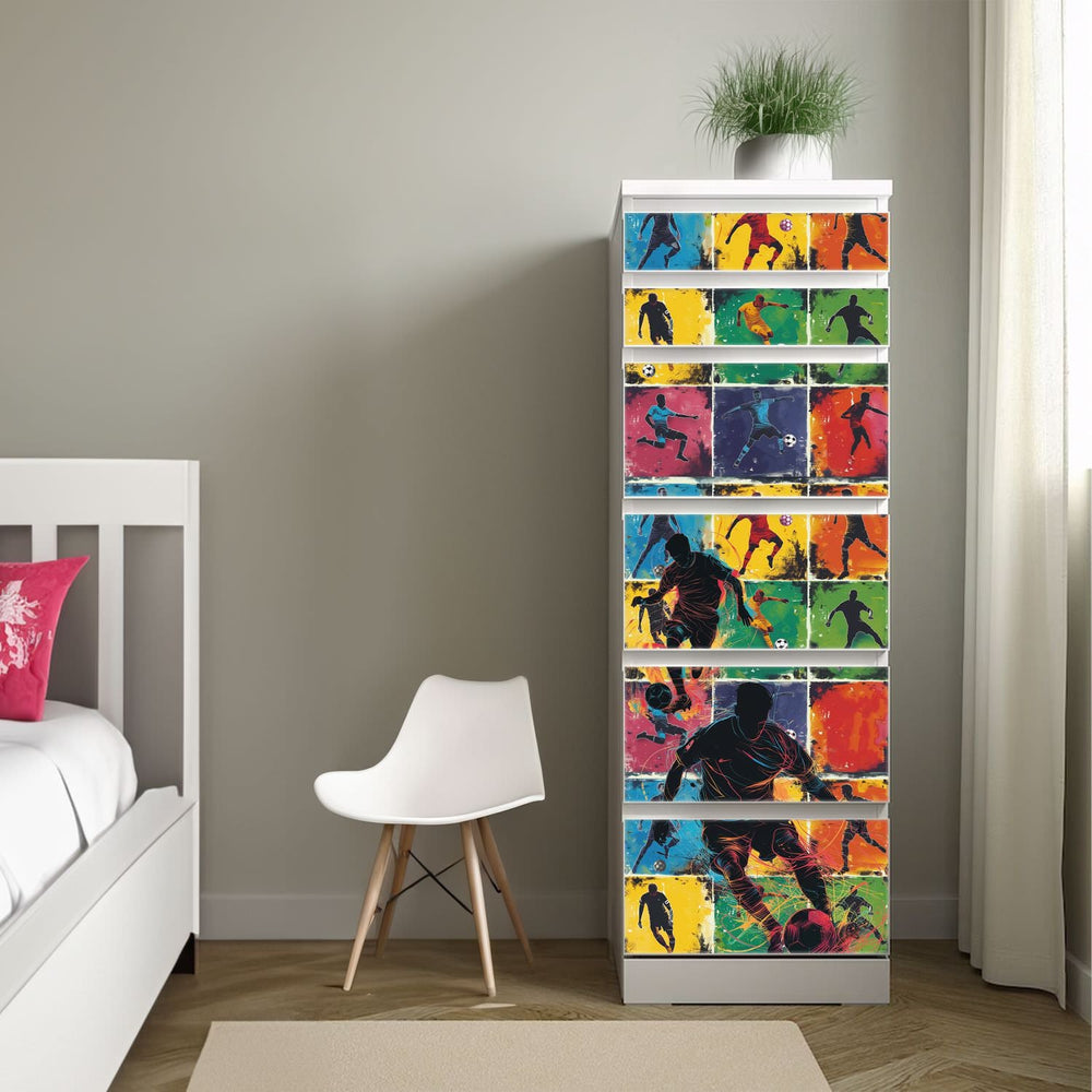 Möbelfolie IKEA Malm Fußball Spieler – sportliches Action-Design in Popart-Optik - Sunnywall - Individualität trifft Design