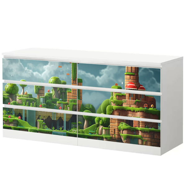 Möbelfolie IKEA Malm Game Level – Flusswald-Motiv im Pixel-Style - Sunnywall - Individualität trifft Design