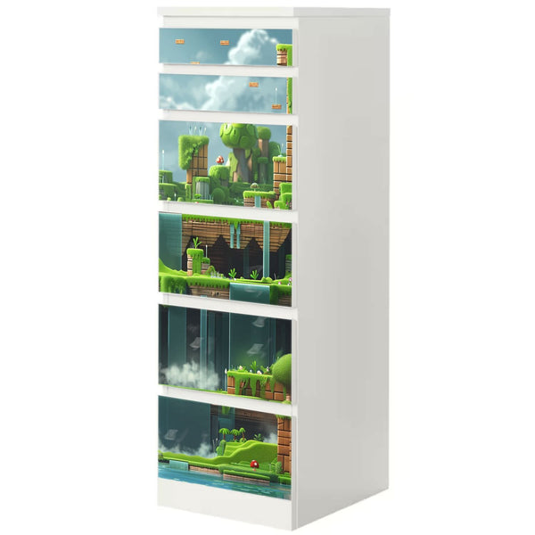 Möbelfolie IKEA Malm Game Level – Flusswald-Motiv im Pixel-Style - Sunnywall - Individualität trifft Design