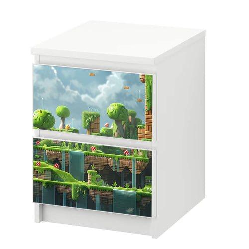 Möbelfolie IKEA Malm Game Level – Flusswald-Motiv im Pixel-Style - Sunnywall - Individualität trifft Design