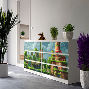 Möbelfolie IKEA Malm Game Level – Flusswald-Motiv im Pixel-Style - Sunnywall - Individualität trifft Design