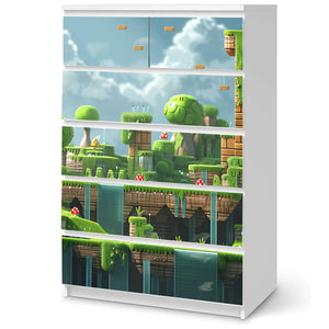 Möbelfolie IKEA Malm Game Level – Flusswald-Motiv im Pixel-Style - Sunnywall - Individualität trifft Design