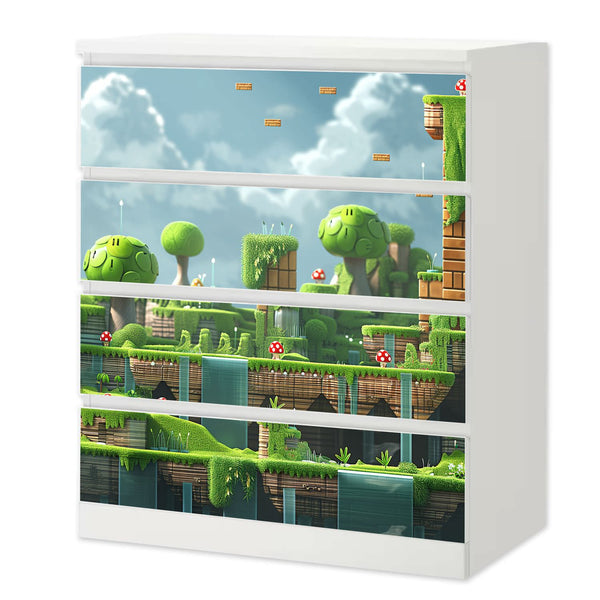 Möbelfolie IKEA Malm Game Level – Flusswald-Motiv im Pixel-Style - Sunnywall - Individualität trifft Design