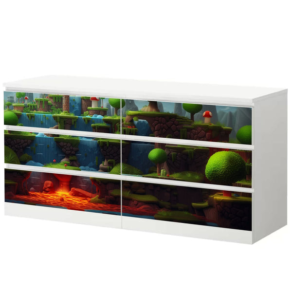 Möbelfolie IKEA Malm Game Level Lava – Plattformwelt mit Feuer, Gestein & Lavafluss - Sunnywall - Individualität trifft Design