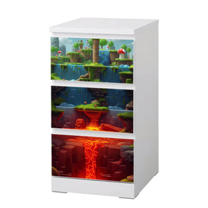 Möbelfolie IKEA Malm Game Level Lava – Plattformwelt mit Feuer, Gestein & Lavafluss - Sunnywall - Individualität trifft Design