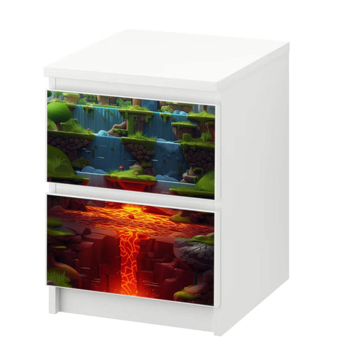 Möbelfolie IKEA Malm Game Level Lava – Plattformwelt mit Feuer, Gestein & Lavafluss - Sunnywall - Individualität trifft Design