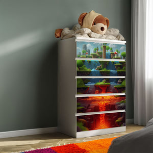 Möbelfolie IKEA Malm Game Level Lava – Plattformwelt mit Feuer, Gestein & Lavafluss - Sunnywall - Individualität trifft Design