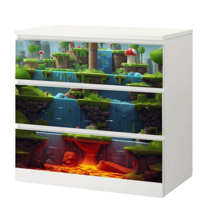 Möbelfolie IKEA Malm Game Level Lava – Plattformwelt mit Feuer, Gestein & Lavafluss - Sunnywall - Individualität trifft Design