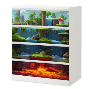 Möbelfolie IKEA Malm Game Level Lava – Plattformwelt mit Feuer, Gestein & Lavafluss - Sunnywall - Individualität trifft Design
