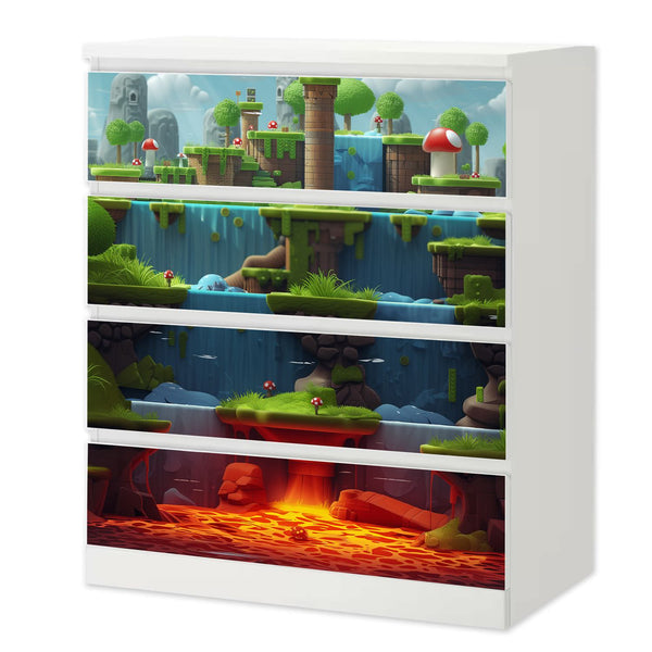 Möbelfolie IKEA Malm Game Level Lava – Plattformwelt mit Feuer, Gestein & Lavafluss - Sunnywall - Individualität trifft Design