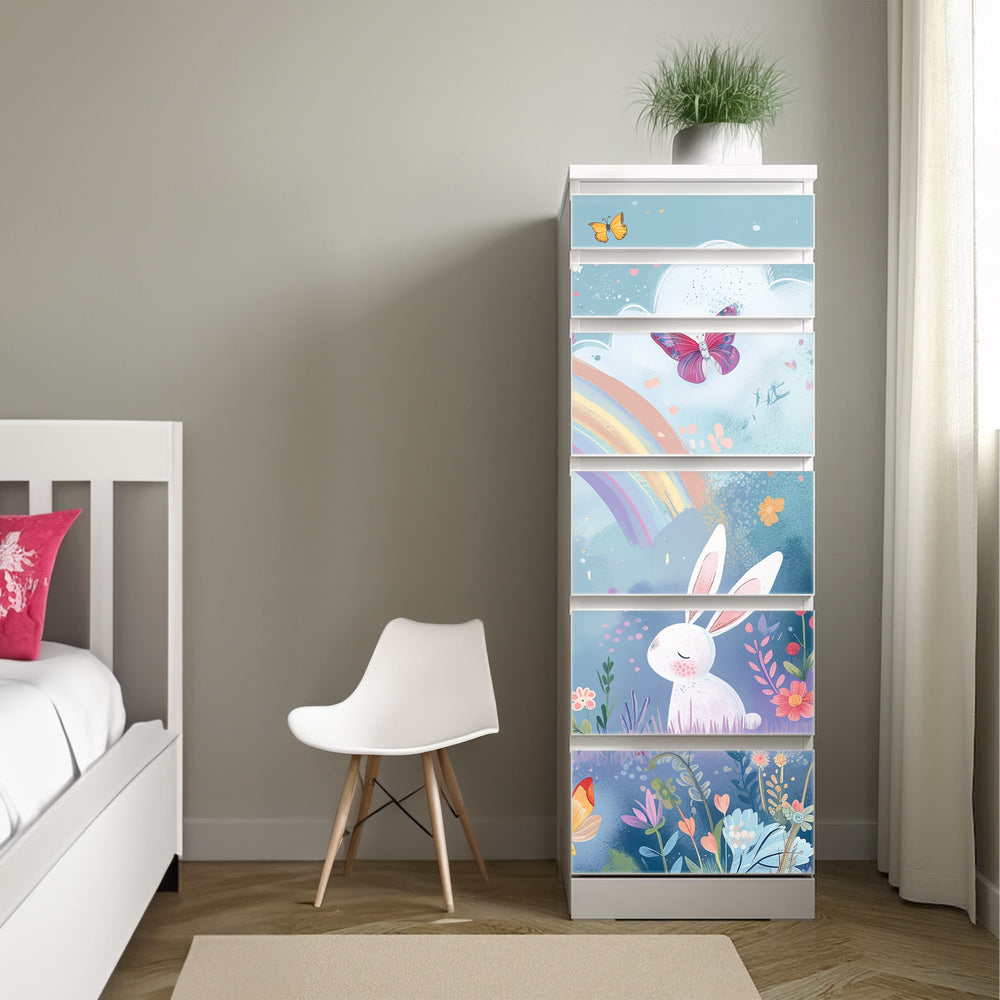 Möbelfolie IKEA Malm Hase – Regenbogenmotiv für fröhliche Kinderzimmer - Sunnywall - Individualität trifft Design