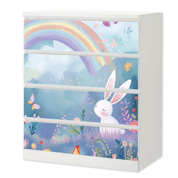Möbelfolie IKEA Malm Hase – Regenbogenmotiv für fröhliche Kinderzimmer - Sunnywall - Individualität trifft Design