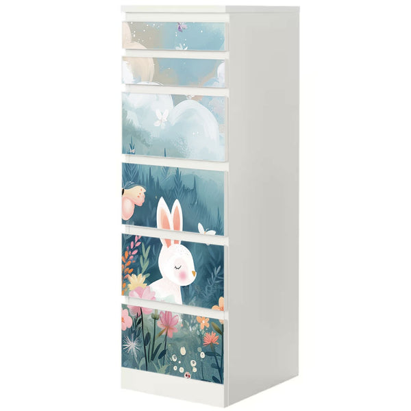 Möbelfolie IKEA Malm Hasen – liebevolles Bergwiese-Motiv fürs Kinderzimmer - Sunnywall - Individualität trifft Design