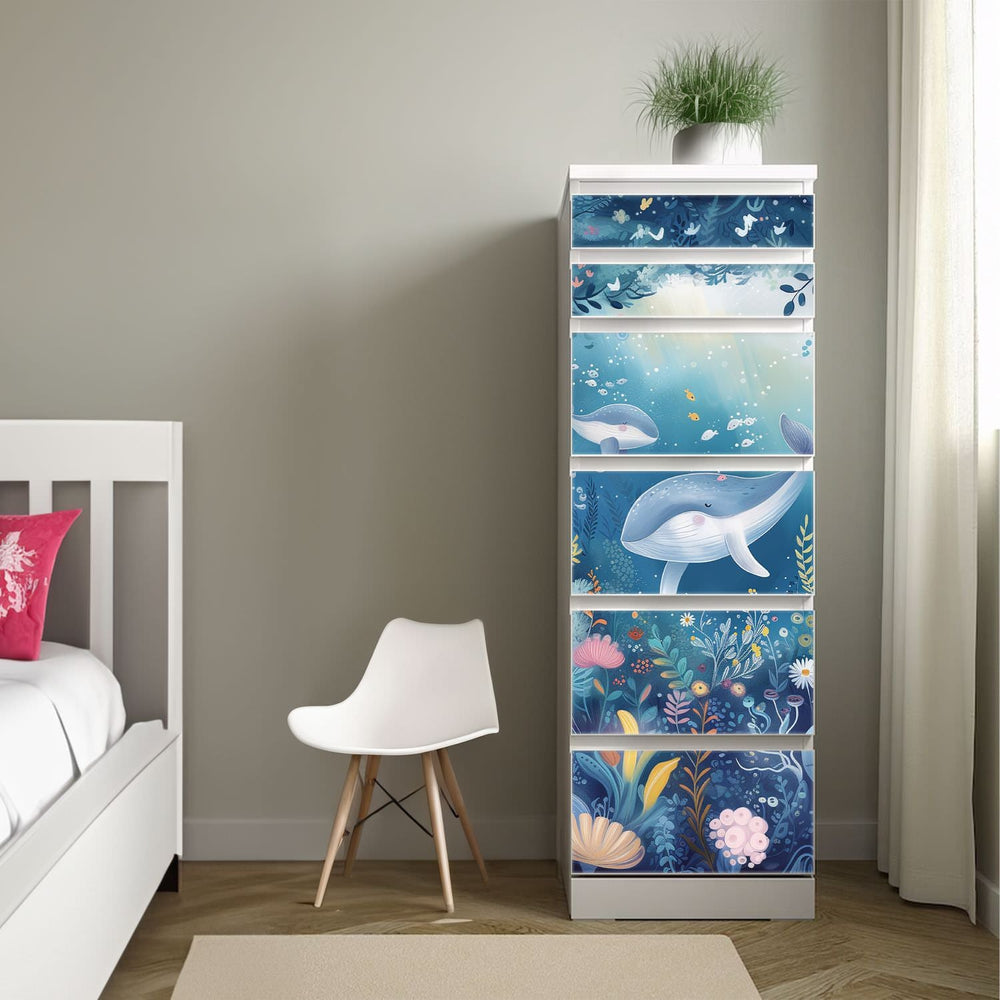 Möbelfolie IKEA Malm Meereswelt – Wal-Motiv für ruhige Kinderzimmerträume - Sunnywall - Individualität trifft Design