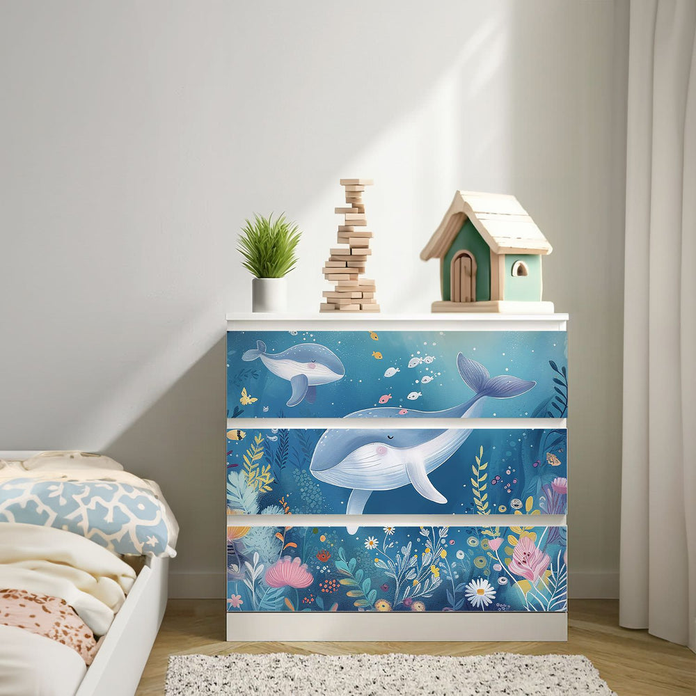 Möbelfolie IKEA Malm Meereswelt – Wal-Motiv für ruhige Kinderzimmerträume - Sunnywall - Individualität trifft Design