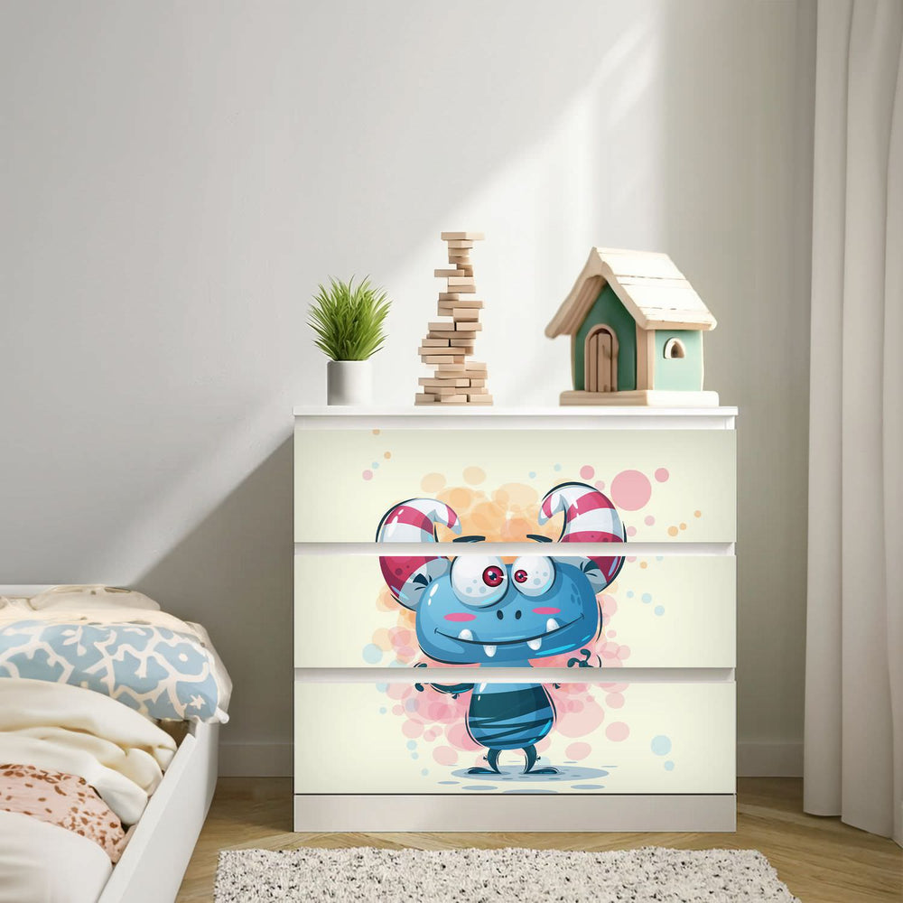 Möbelfolie IKEA Malm Monster – freches Kinderzimmer-Design in Blau & Rosa - Sunnywall - Individualität trifft Design