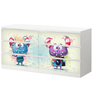Möbelfolie IKEA Malm Monster – freches Kinderzimmer-Design in Blau & Rosa - Sunnywall - Individualität trifft Design