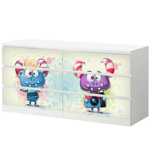 Möbelfolie IKEA Malm Monster – freches Kinderzimmer-Design in Blau & Rosa - Sunnywall - Individualität trifft Design