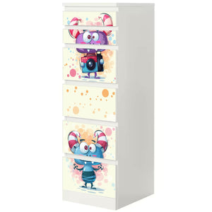 Möbelfolie IKEA Malm Monster – freches Kinderzimmer-Design in Blau & Rosa - Sunnywall - Individualität trifft Design