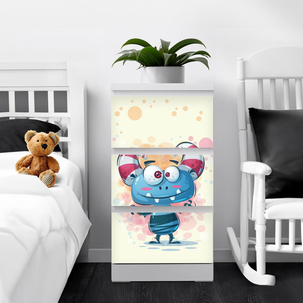 Möbelfolie IKEA Malm Monster – freches Kinderzimmer-Design in Blau & Rosa - Sunnywall - Individualität trifft Design