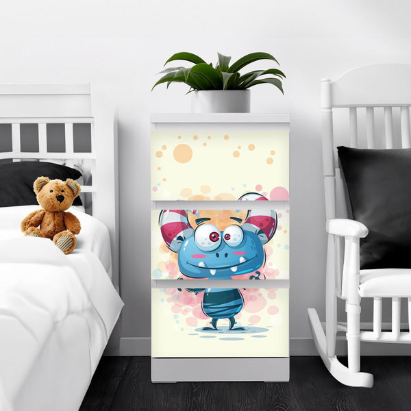 Möbelfolie IKEA Malm Monster – freches Kinderzimmer-Design in Blau & Rosa - Sunnywall - Individualität trifft Design