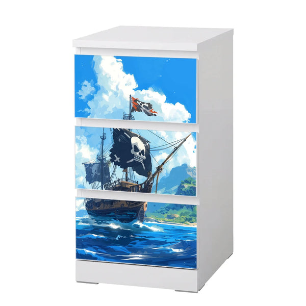 Möbelfolie IKEA Malm Piraten – großes Schiff auf hoher See mit Totenkopfflagge - Sunnywall - Individualität trifft Design
