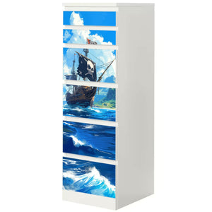 Möbelfolie IKEA Malm Piraten – großes Schiff auf hoher See mit Totenkopfflagge - Sunnywall - Individualität trifft Design