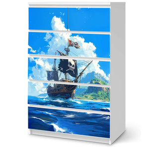 Möbelfolie IKEA Malm Piraten – großes Schiff auf hoher See mit Totenkopfflagge - Sunnywall - Individualität trifft Design