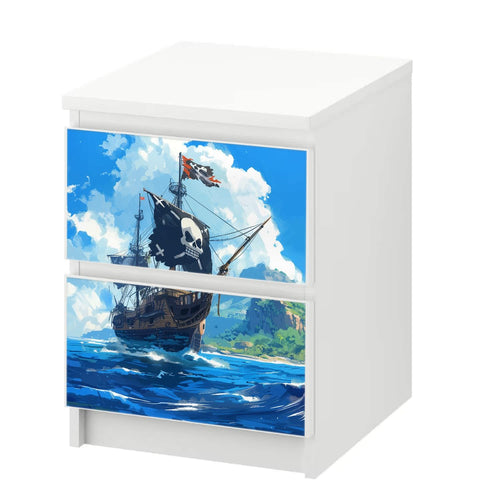 Möbelfolie IKEA Malm Piraten – großes Schiff auf hoher See mit Totenkopfflagge - Sunnywall - Individualität trifft Design