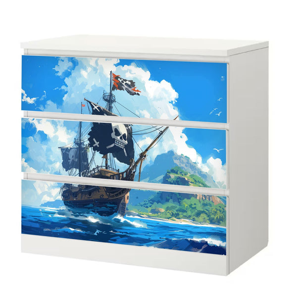 Möbelfolie IKEA Malm Piraten – großes Schiff auf hoher See mit Totenkopfflagge - Sunnywall - Individualität trifft Design