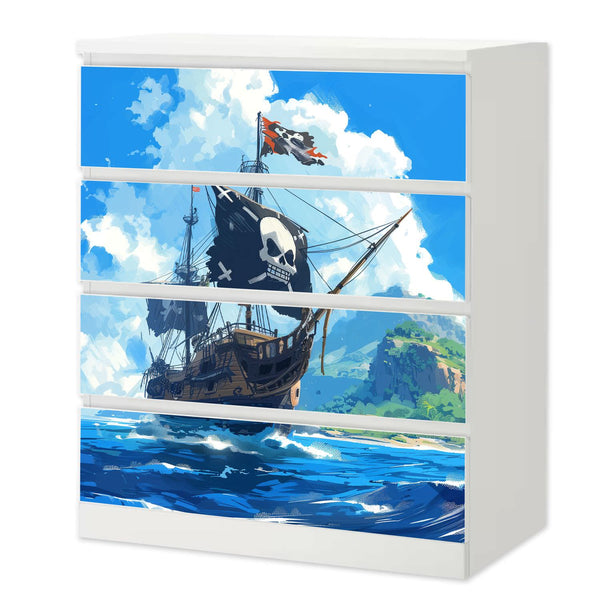Möbelfolie IKEA Malm Piraten – großes Schiff auf hoher See mit Totenkopfflagge - Sunnywall - Individualität trifft Design