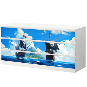 Möbelfolie IKEA Malm Piraten – großes Schiff auf hoher See mit Totenkopfflagge - Sunnywall - Individualität trifft Design