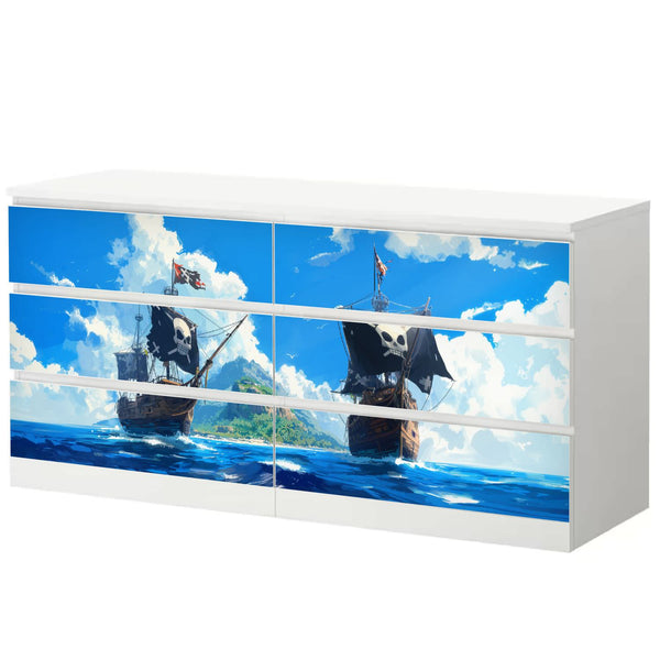 Möbelfolie IKEA Malm Piraten – großes Schiff auf hoher See mit Totenkopfflagge - Sunnywall - Individualität trifft Design