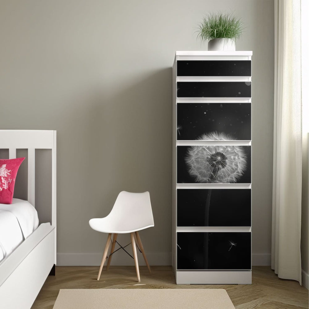 Möbelfolie IKEA Malm Pusteblume – stilvolles Schwarz-Weiß-Motiv mit Leichtigkeit - Sunnywall - Individualität trifft Design