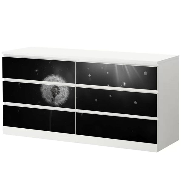 Möbelfolie IKEA Malm Pusteblume – stilvolles Schwarz-Weiß-Motiv mit Leichtigkeit - Sunnywall - Individualität trifft Design